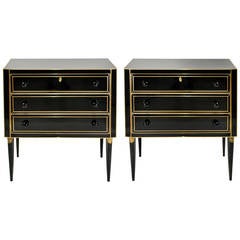 Pair of Commodes in Solid Wood and Murano