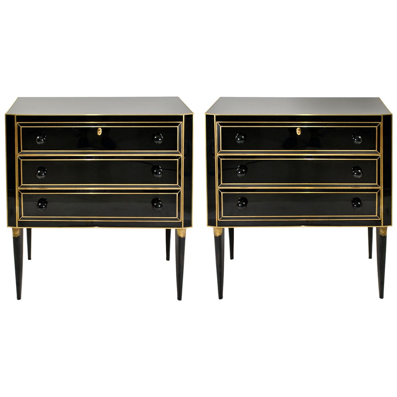 Pair of Commodes in Solid Wood and Murano