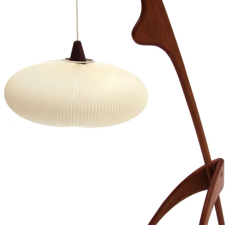Mantis lamp made ​​in 1950's in France by Rispal. Walnut wood structure with original cable and spherical screen embedded in fiberglass.France 1950´s
