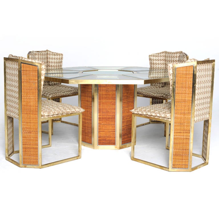 Dinning Set Upholstered in Gancedo's Cotton and Wool Pattern, 1970