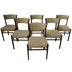Six Danish Modern Rosewood Dining Chairs Wool Upholstery