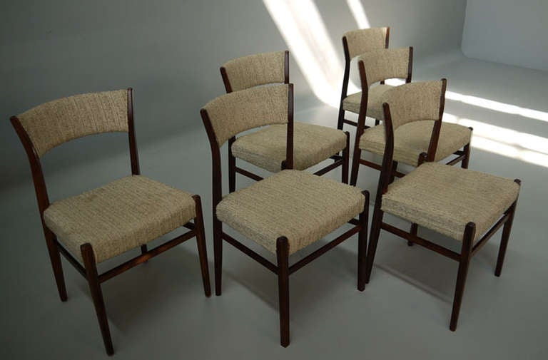Six Danish Modern Rosewood Dining Chairs Wool Upholstery