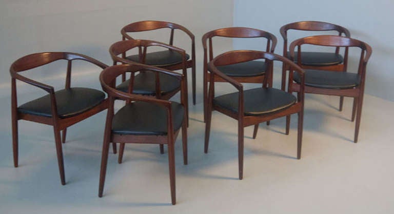 Scandinavian Modern Kai Kristiansen Eight 8 Danish Modern Teak Dining Arm Chairs For Sale