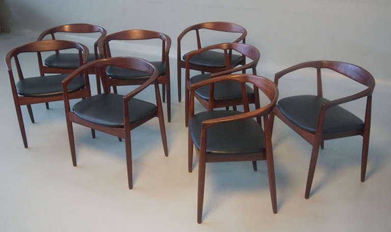 Kai Kristiansen Eight 8 Danish Modern Teak Dining Arm Chairs In Good Condition For Sale In Fairfield, ME