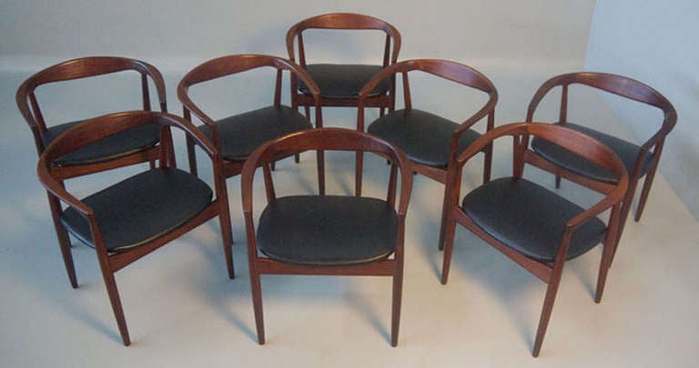 Mid-20th Century Kai Kristiansen Eight 8 Danish Modern Teak Dining Arm Chairs For Sale