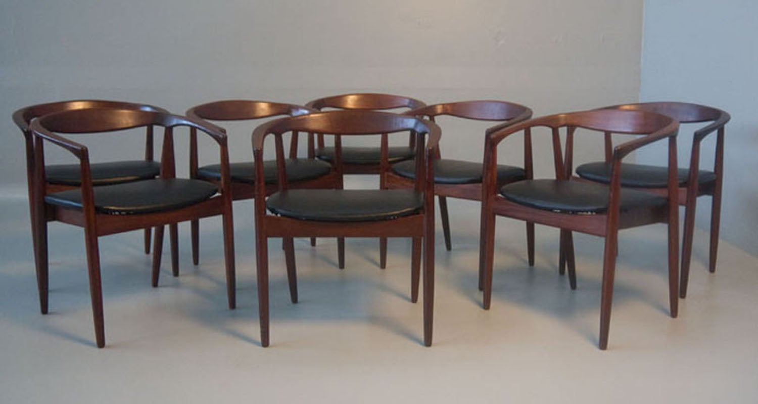 Kai Kristiansen Eight 8 Danish Modern Teak Dining Arm Chairs For Sale