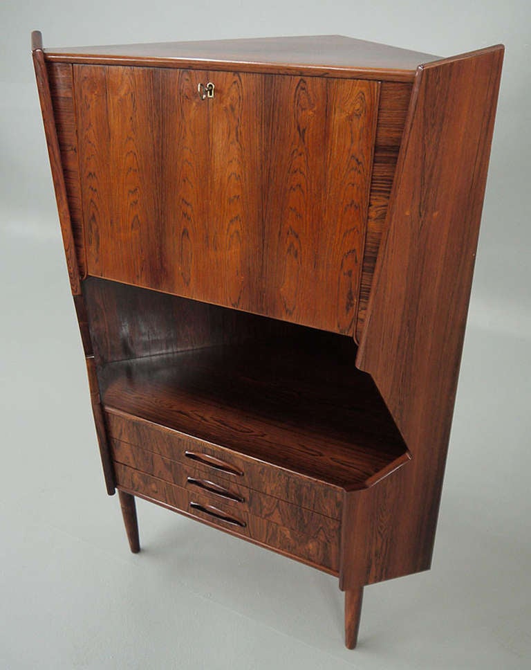 Omann Jun Danish Modern Rosewood Corner Bar Cabinet