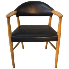 Vintage Danish Modern Oak Leather Desk Office Arm Chair