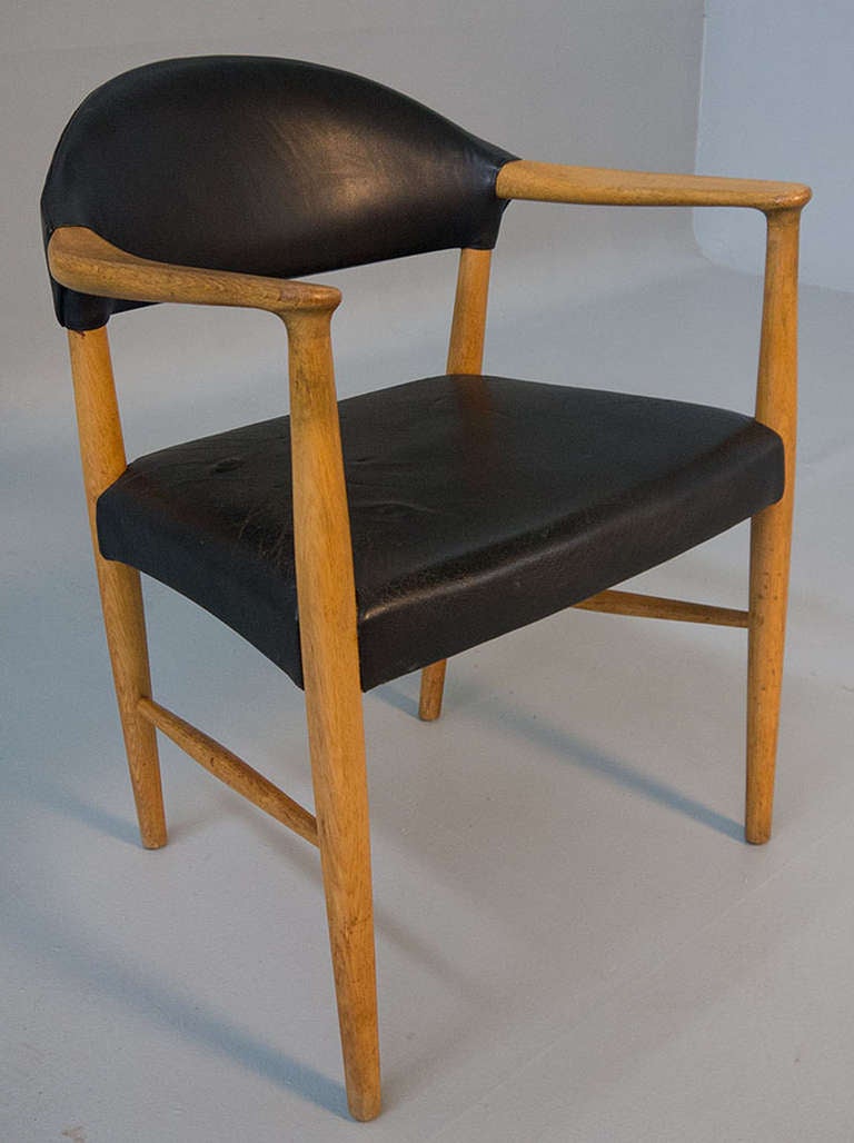 Danish Modern Oak Leather Desk Office Arm Chair