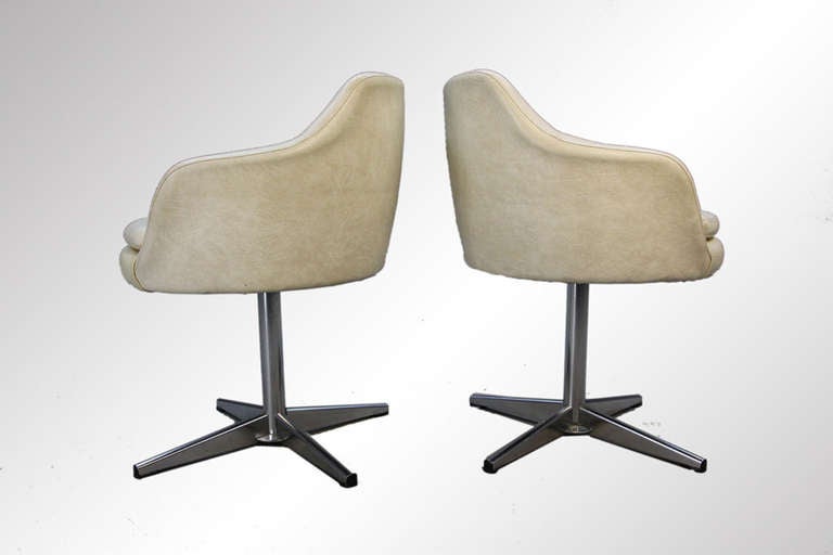 Pair of Danish Modern Swedish Swivel Arm Chairs For Sale 1