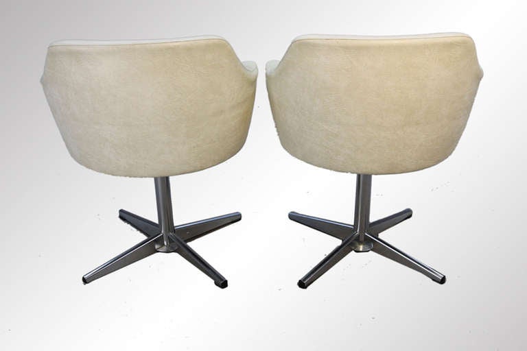 Pair of Danish Modern Swedish Swivel Arm Chairs For Sale 3