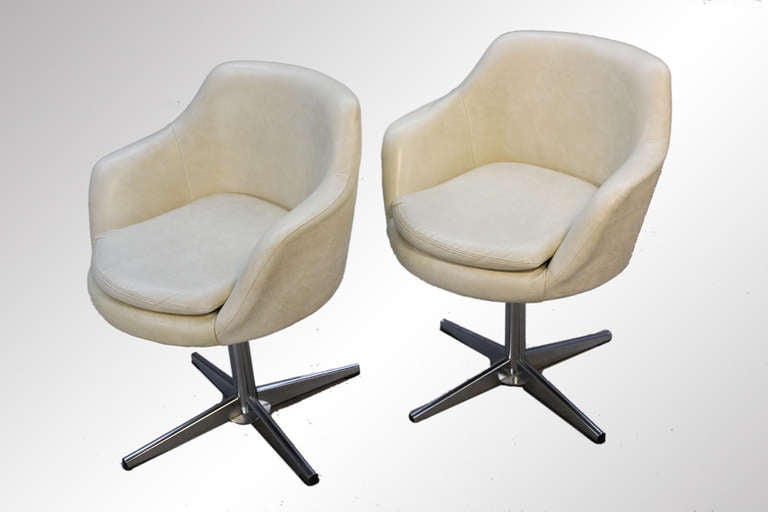 Pair of Danish Modern Swedish Swivel Arm Chairs For Sale 4
