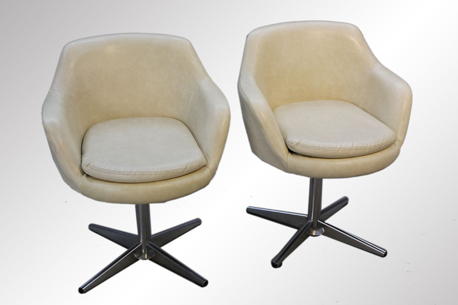 Pair of Danish Modern Swedish Swivel Arm Chairs For Sale