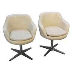 Pair of Danish Modern Swedish Swivel Arm Chairs