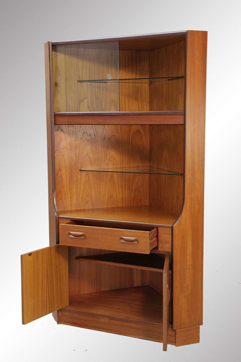 British Ib Kofod Larsen Danish Modern Teak Corner Curio Cabinet