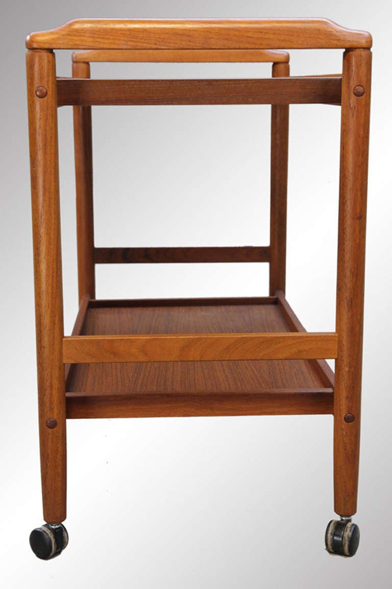 Superior Danish Modern Teak Cocktail Serving Cart Trolley