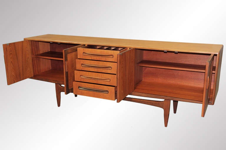 Ib Kofod Larsen Danish Modern Teak Sideboard Buffet Credenza 7ft For Sale 1