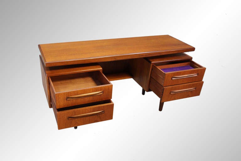 British Ib Kofod Larsen Danish Modern Teak Desk Vanity Floating Top For Sale