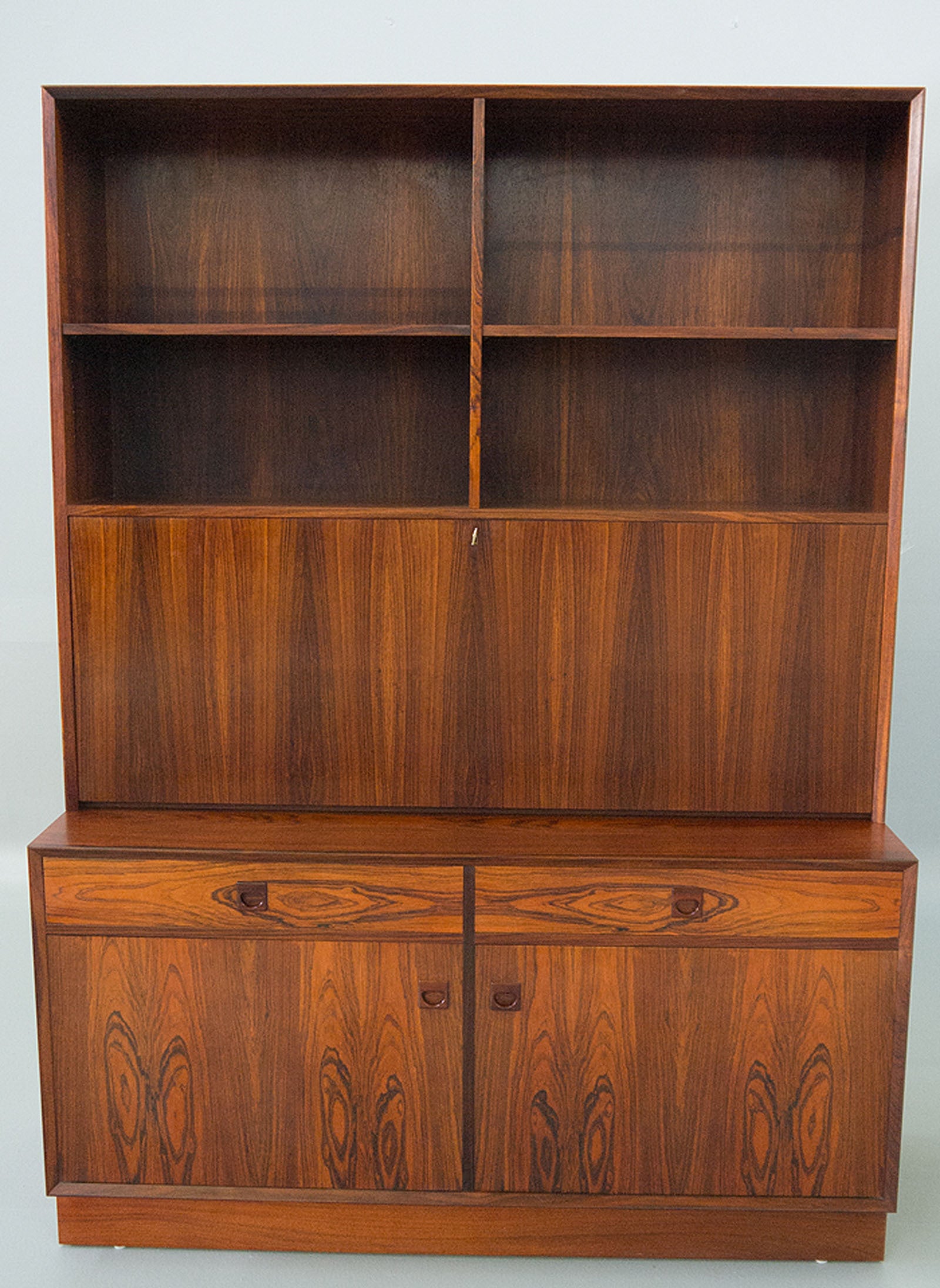 Brouer Danish Modern Rosewood Tall Secretary Bookcase Desk For Sale