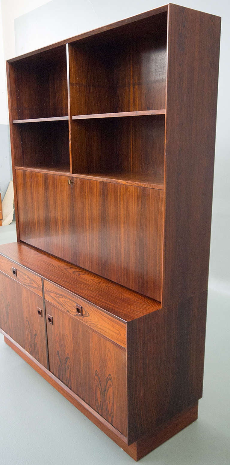 Scandinavian Modern Brouer Danish Modern Rosewood Tall Secretary Bookcase Desk For Sale