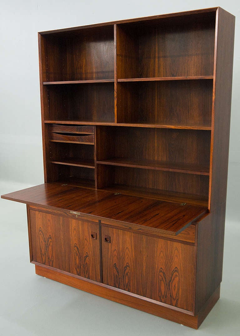 Late 20th Century Brouer Danish Modern Rosewood Tall Secretary Bookcase Desk For Sale