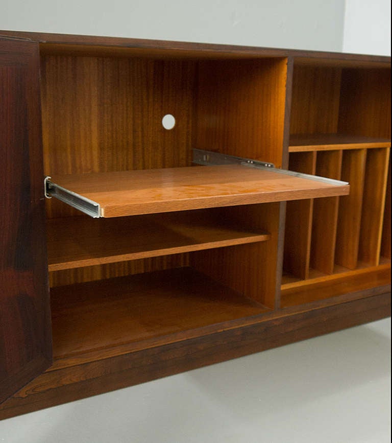 Rosewood Danish Modern Credenza Stereo Record Cabinet For Sale 1