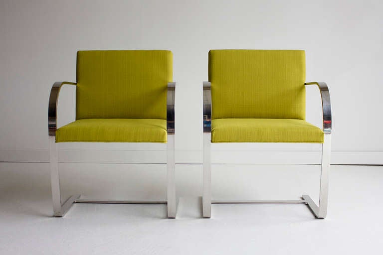 Mies Van Der Rohe Brno Chairs for Knoll International.

The chairs are well built and in excellent vintage condition. Reupholstered with a highly durable fabric and hand-cut foam. Normal wear on chrome (pictured). These are beautiful in