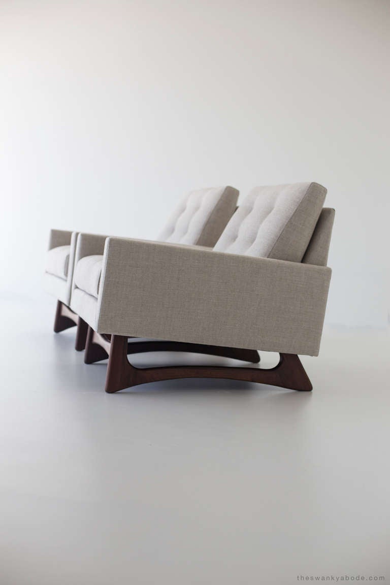 These Adrian Pearsall club chairs for Craft Associates are completely restored to their original integrity. They boast hand cut foam and Belgium linen. The wood is restored but does have normal wear and slight imperfections. 

Designer: Adrian