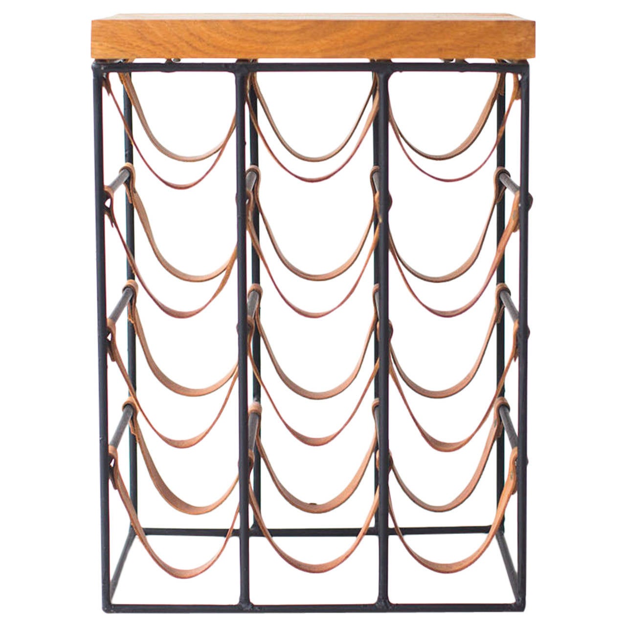 Arthur Umanoff Wrought Iron and Leather Wine Rack For Sale at 1stdibs