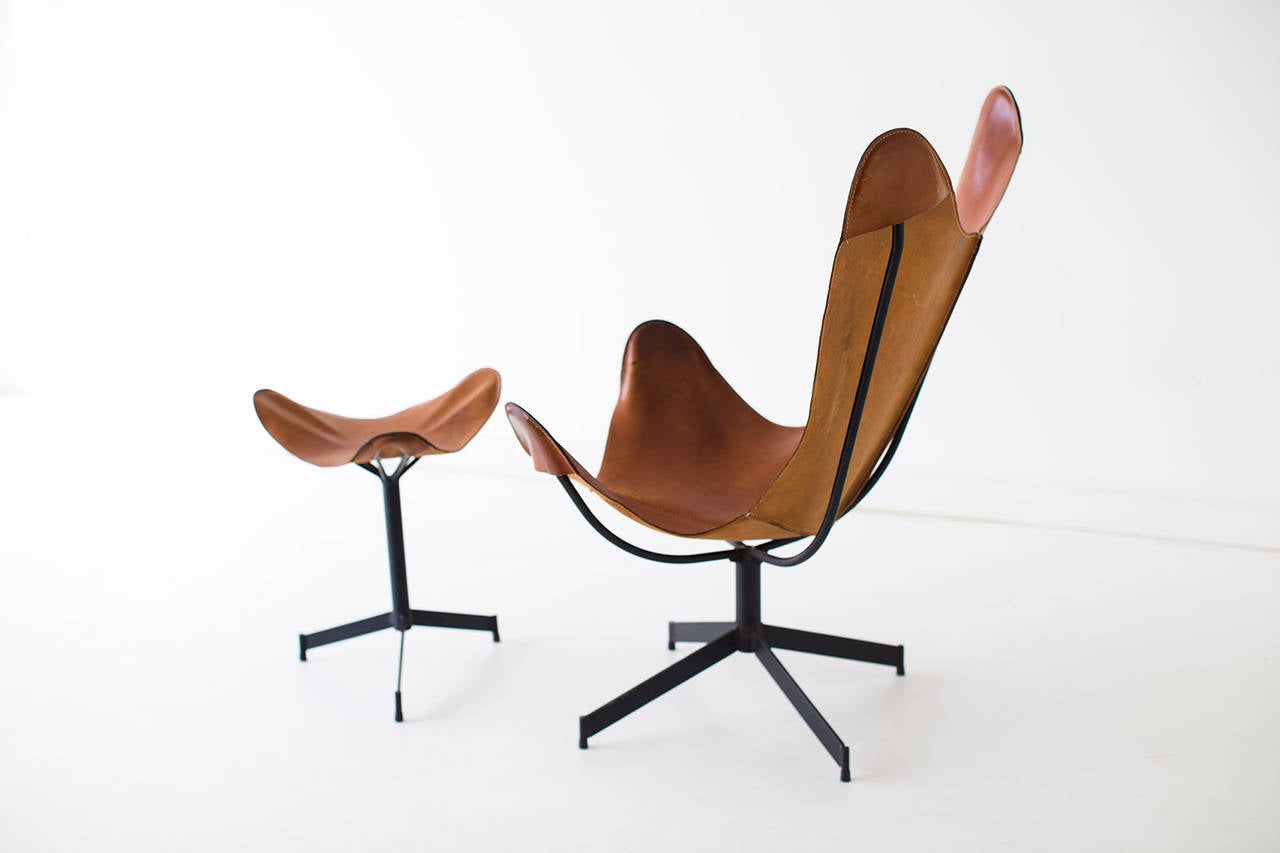 Mid-Century Modern Leather Sling Chair and Ottoman for LeatherCrafter