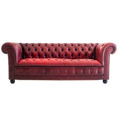 Vintage Red Leather Chesterfield Sofa