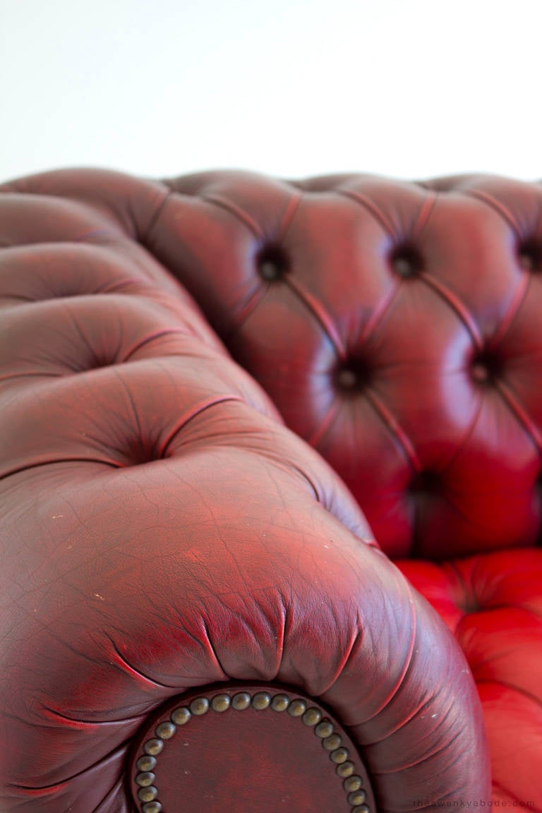 American Red Leather Chesterfield Sofa