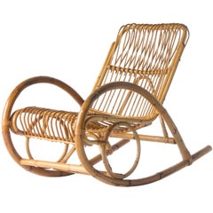 Franco Albini Style Wicker Rocking Chair