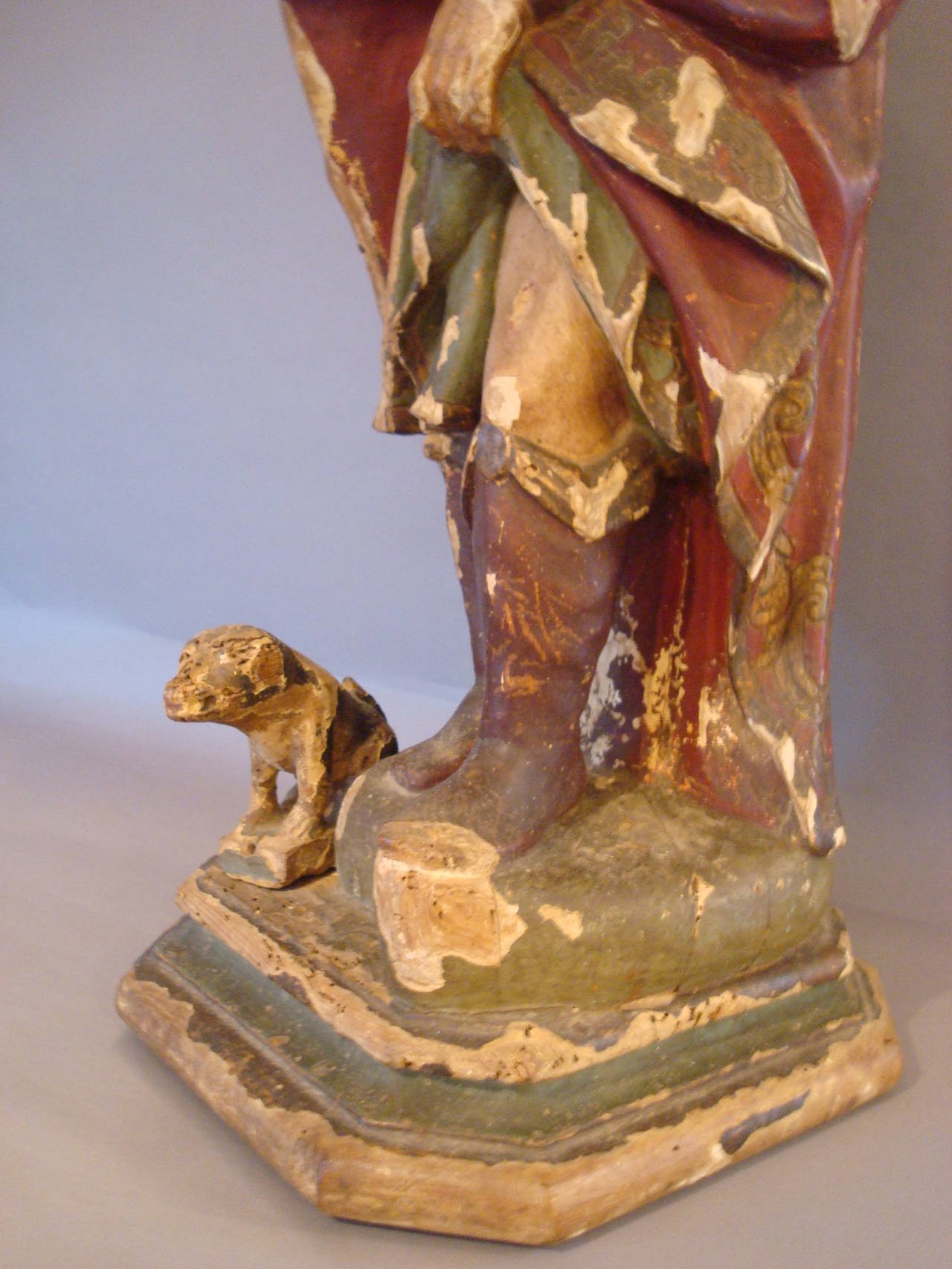 18th Century Carved and Polychrome Statue of Saint Roch For Sale 1