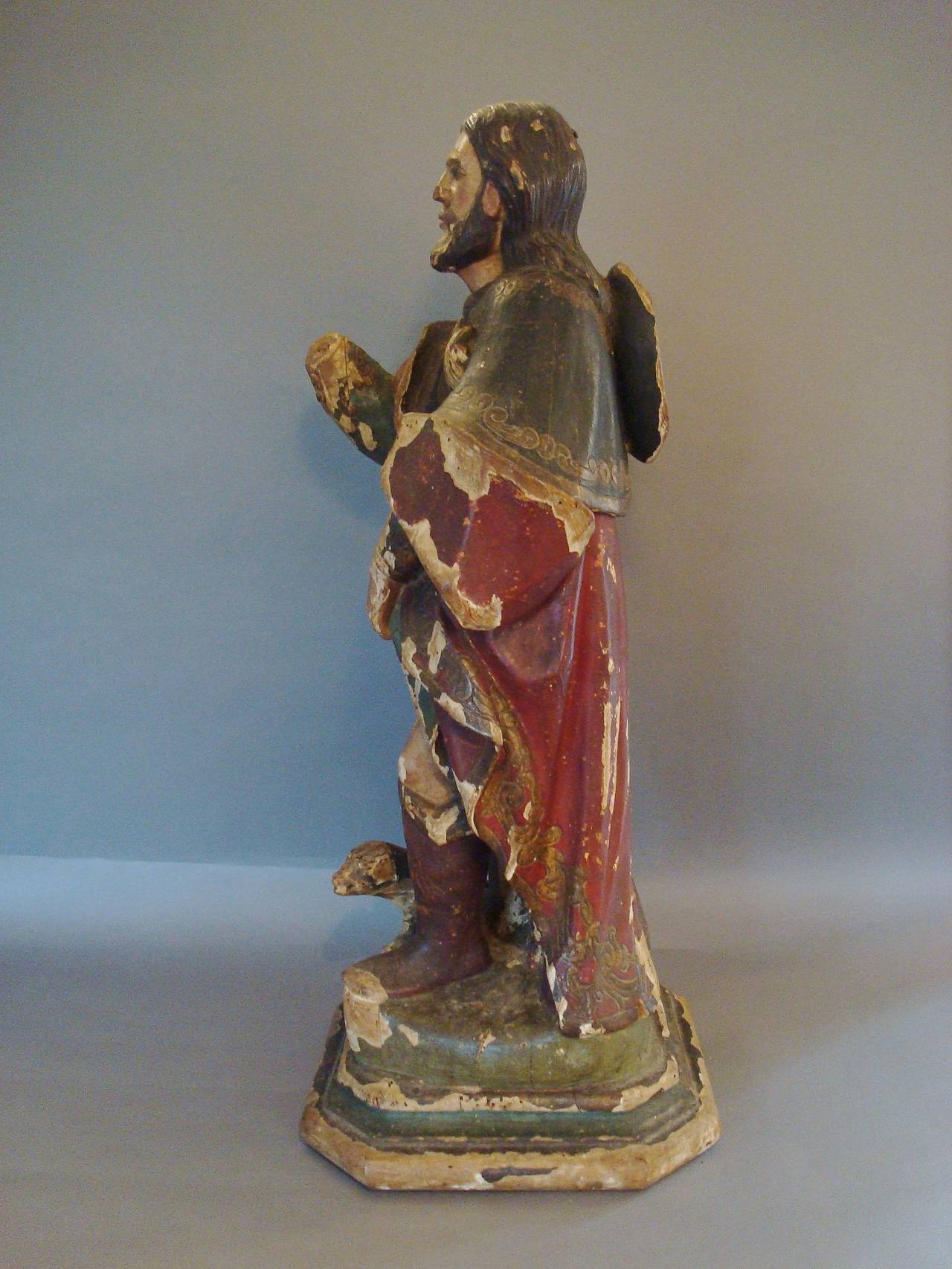 18th Century Carved and Polychrome Statue of Saint Roch In Distressed Condition For Sale In Moreton-in-Marsh, Gloucestershire
