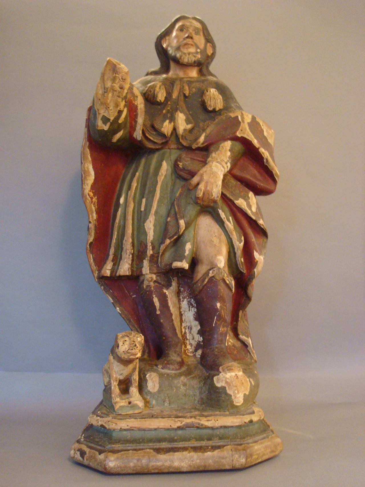 Mid-18th Century 18th Century Carved and Polychrome Statue of Saint Roch For Sale