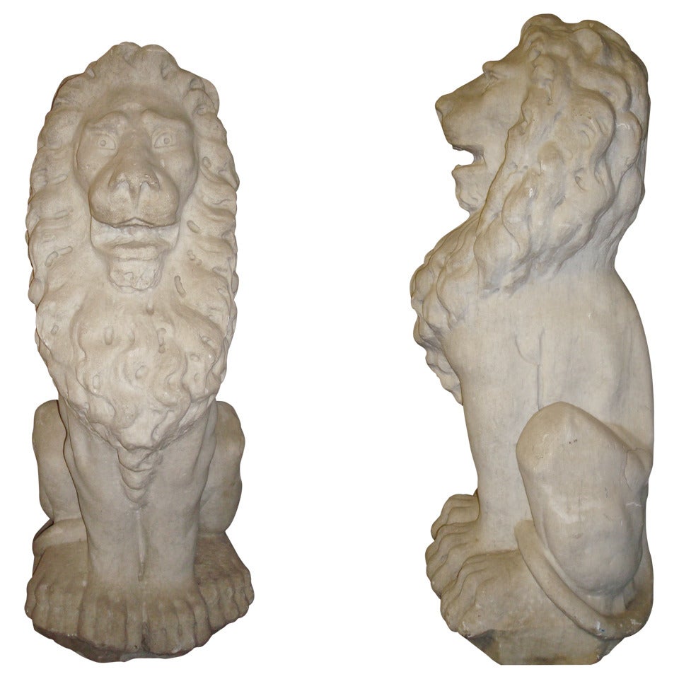 An Impressive Pair of Early 19th Century Carved Marble Lions