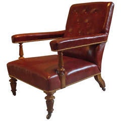 A Good 19th Century Gillows Golden Oak and Leather Library Chair