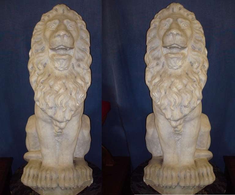 An Impressive Pair of Early 19th Century Carved Marble Lions 6