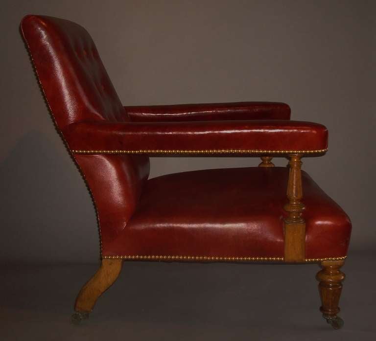English A Good 19th Century Gillows Golden Oak and Leather Library Chair