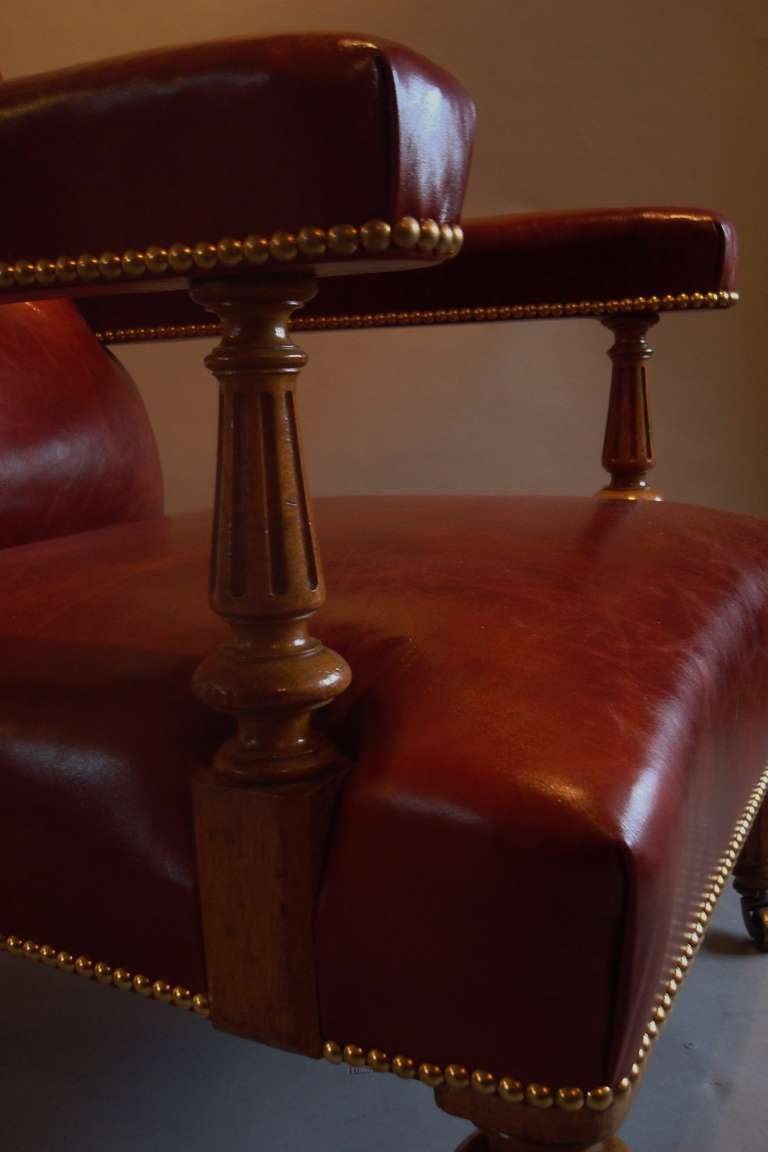 A Good 19th Century Gillows Golden Oak and Leather Library Chair 6