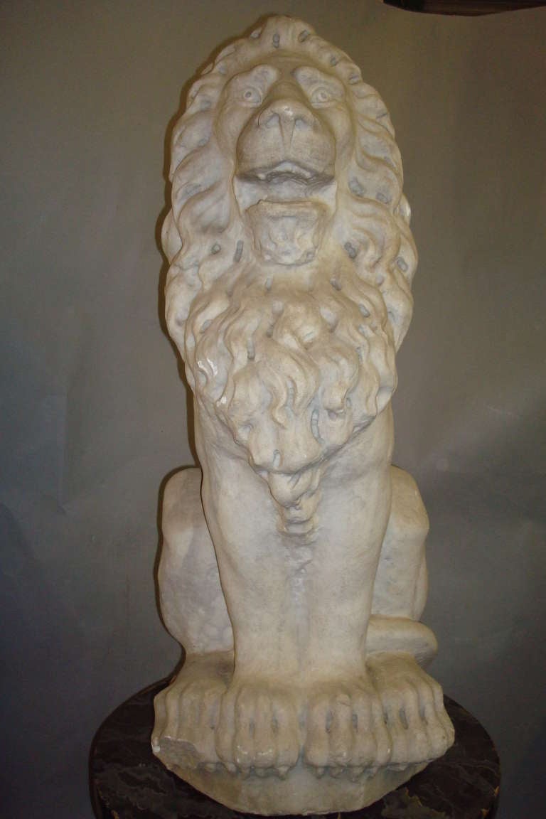 An Impressive Pair of Early 19th Century Carved Marble Lions 1