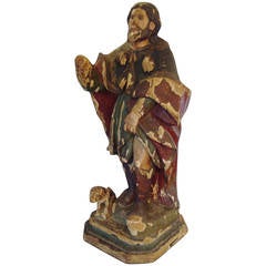 18th Century Carved and Polychrome Statue of Saint Roch 4