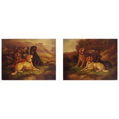 19th Century Pair of Oil Paintings of Gun Dogs by Robert Cleminson