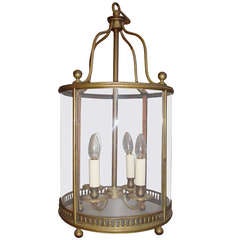 An Impressive Brass and Glass Cylindrical Hanging Lantern
