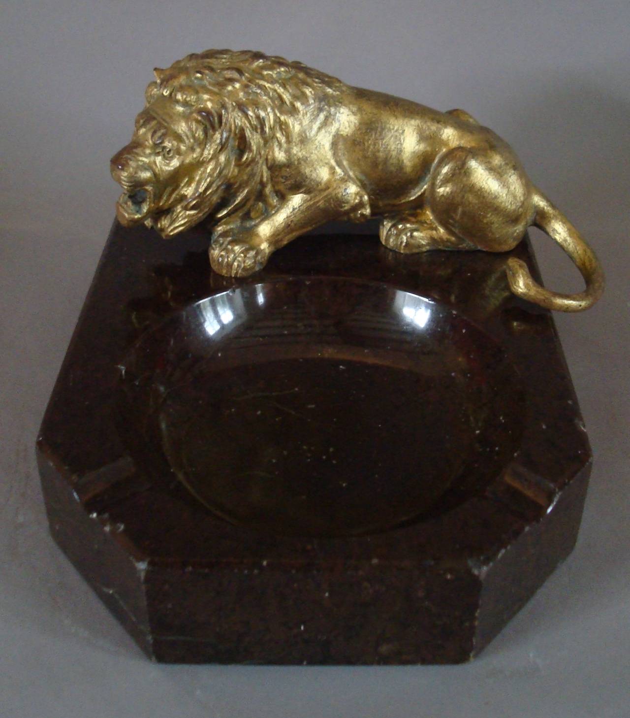 French Early 20th Century Lion and Marble Ashtray