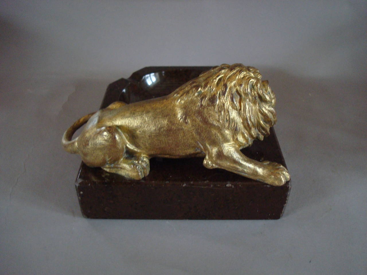 Bronze Early 20th Century Lion and Marble Ashtray
