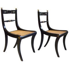 A Styish Pair of Regency Ebonised and Brass Side Chairs