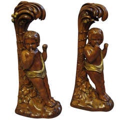 An Unusually Large Pair of 19th Century Italian Fruitwood and Gilt Folio Bookends