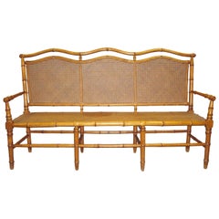 Antique Stylish 19th Century Cherrywood Faux Bamboo Settee or Hall Seat